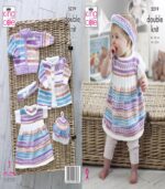 Pattern 5219 Baby Cardigan, Dress, Coat, Beret & Headband Knitted in Cherish & Cherished DK