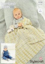 Pattern- 9748 - Blanket, hats, mitts and booties in  Bambino Prints DK - Stylecraft