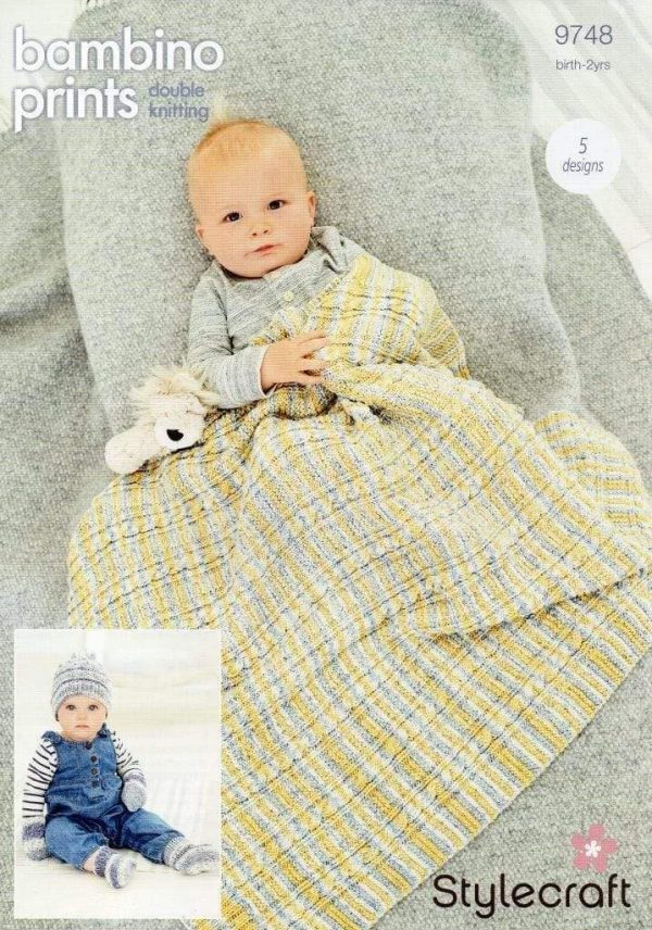 Pattern- 9748 - Blanket, hats, mitts and booties in  Bambino Prints DK - Stylecraft - Image 3