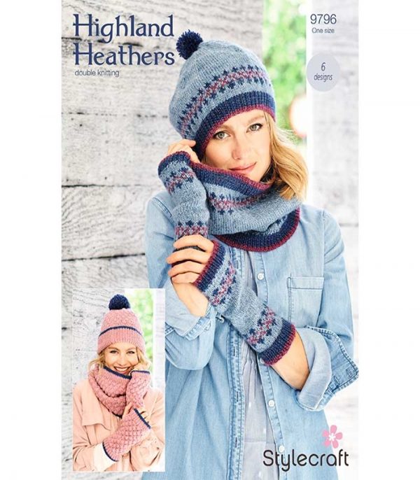 Pattern 9796 - Textured Hats, Snoods and Wrist Warmers in Highland Heathers DK - Stylecraft - Image 2