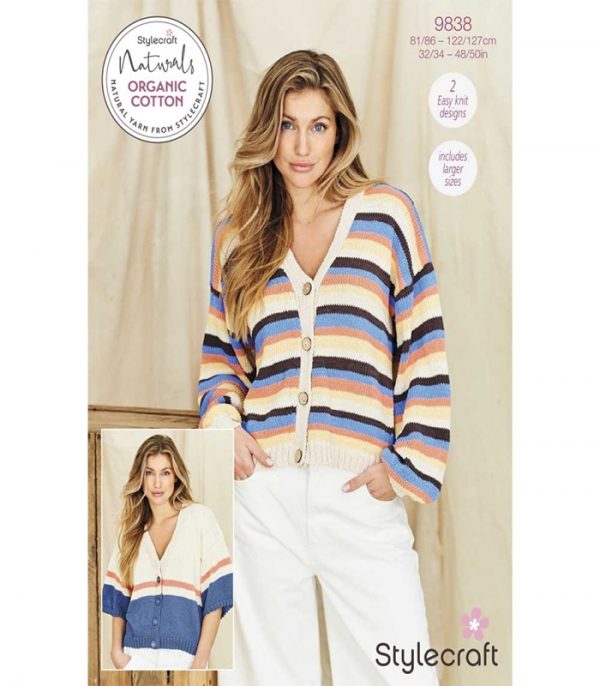 Pattern 9838 - V Neck Cardigans in Naturals Organic Cotton DK - Stylecraft - Image 2